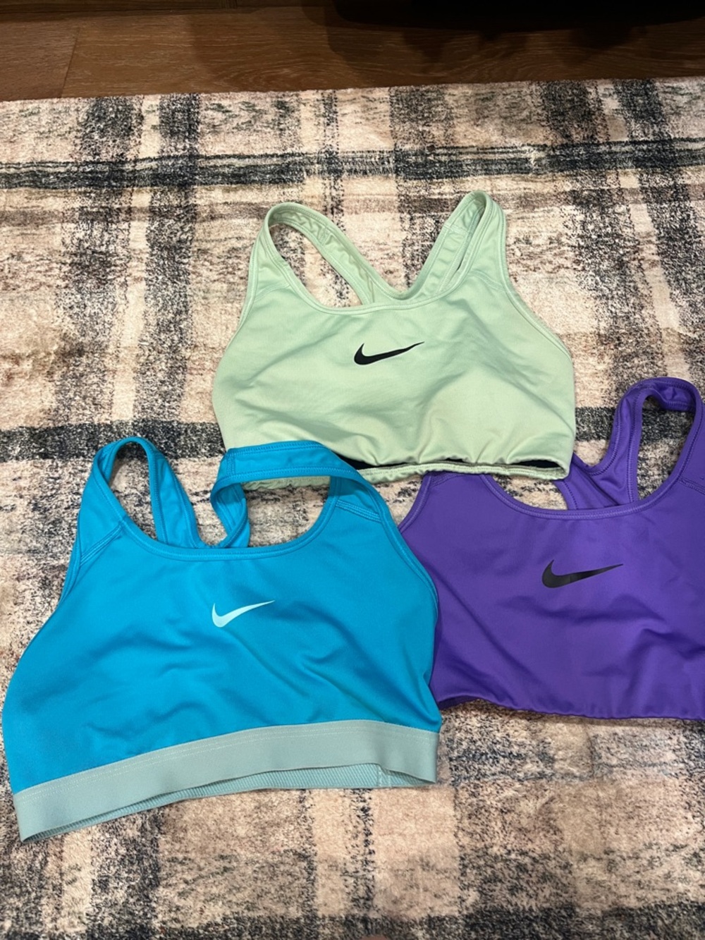 3 Nike Racerback Sports Bras - Mint, Purple & Blue
